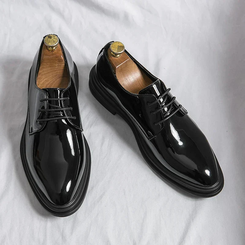 Men's Classic Patent Leather Lace-Up Derby Shoes