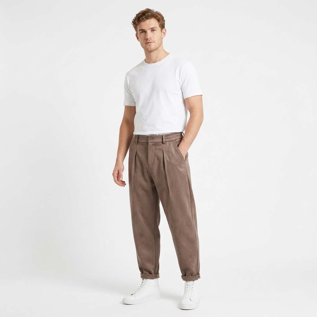 Mens High-Waisted Trousers Soft Touch Elastic Waist