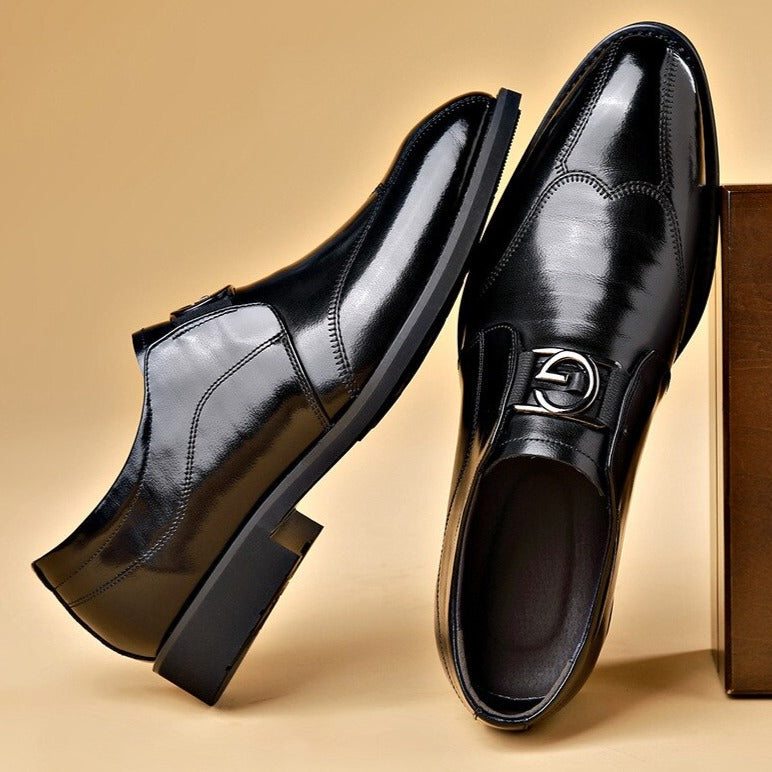 Mens Leather Monk Shoes Wingtip Detail Metal Buckle Strap - Clovrio