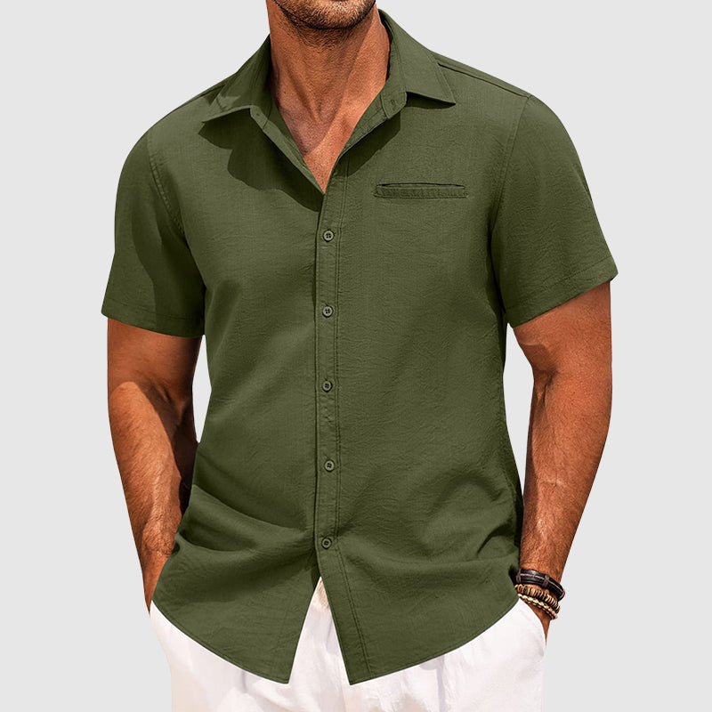 Mens Short Sleeve Shirt Cotton Spread Collar Casual Fit - Clovrio