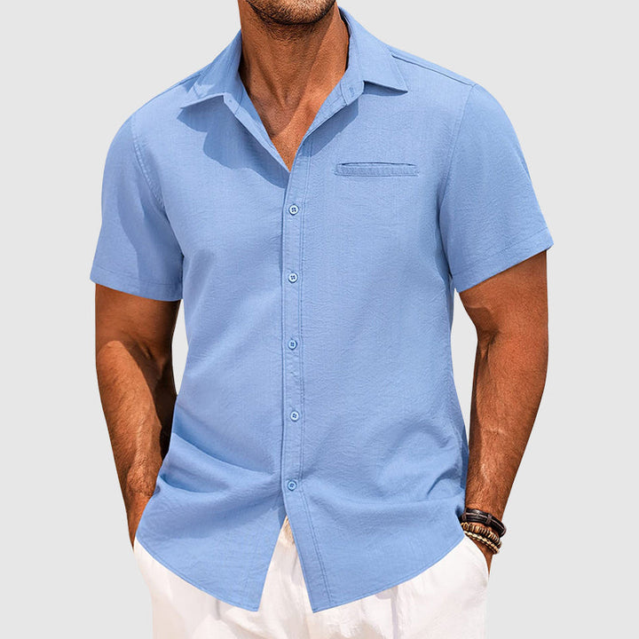 Mens Short Sleeve Shirt Cotton Spread Collar Casual Fit
