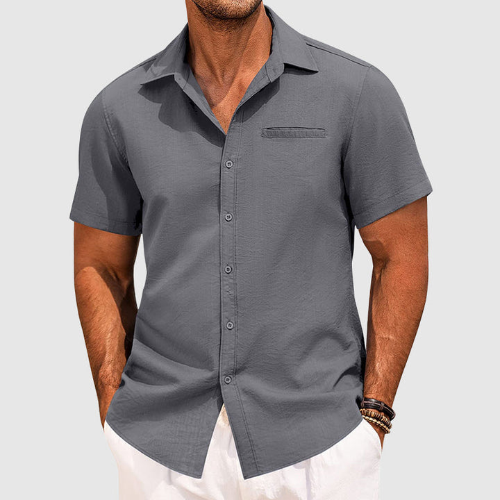 Mens Short Sleeve Shirt Cotton Spread Collar Casual Fit