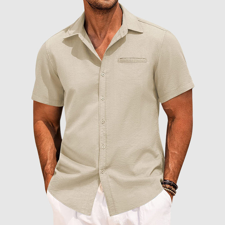 Mens Short Sleeve Shirt Cotton Spread Collar Casual Fit