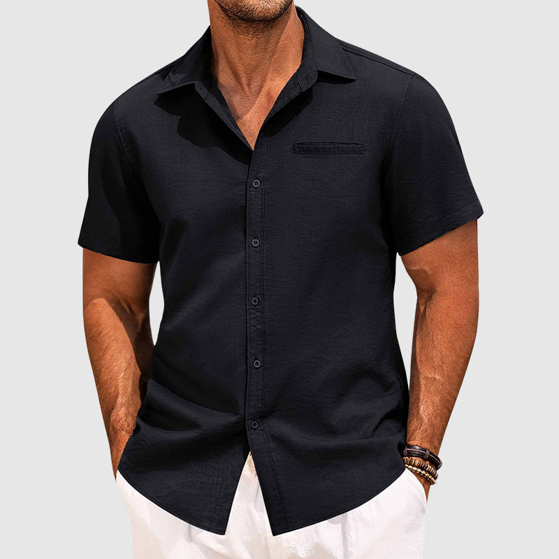 Mens Short Sleeve Shirt Cotton Spread Collar Casual Fit