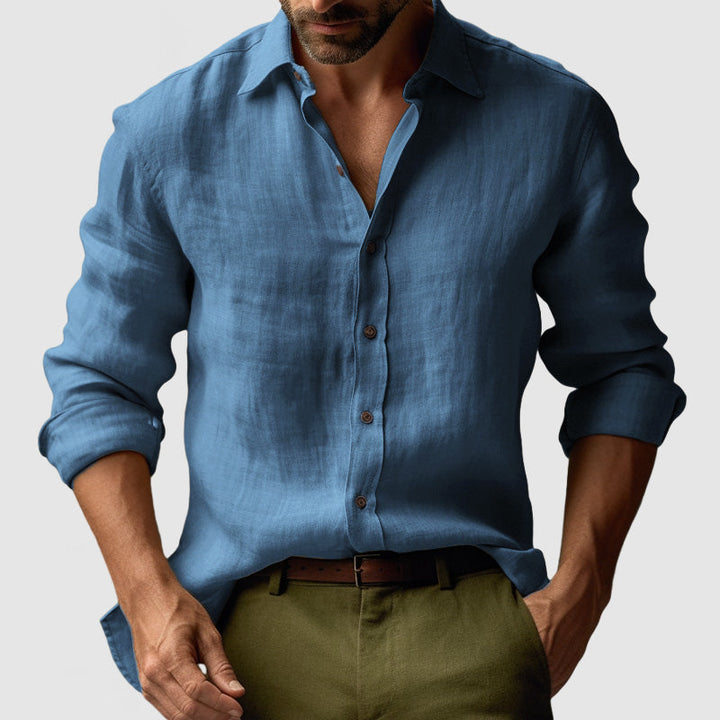 Mens Long Sleeve Shirt Linen Lightweight Button-Down - Clovrio