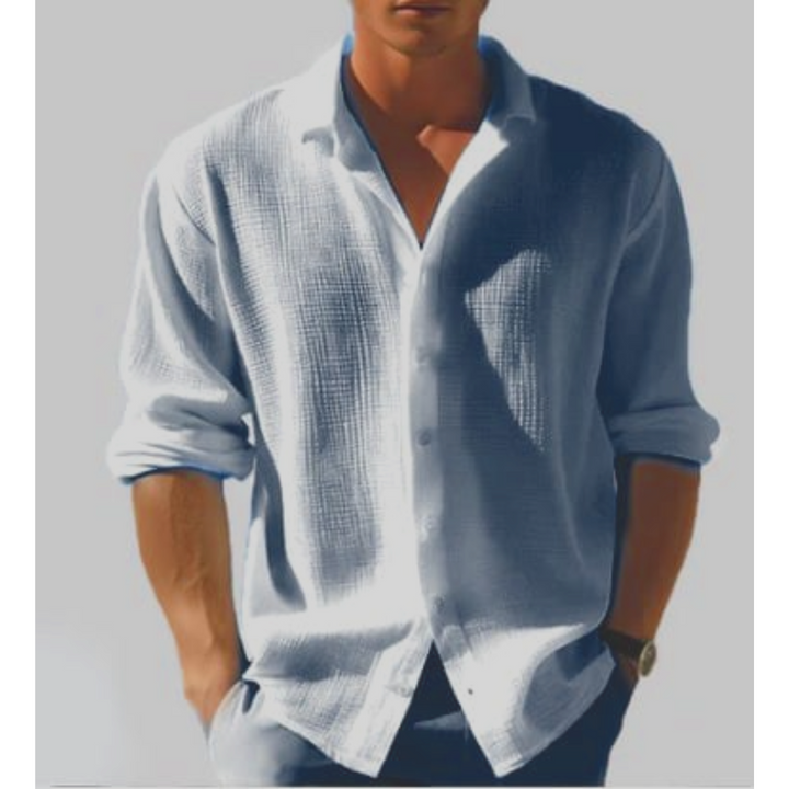 Mens Long Sleeve Shirt Linen Waffle Texture Relaxed Fit