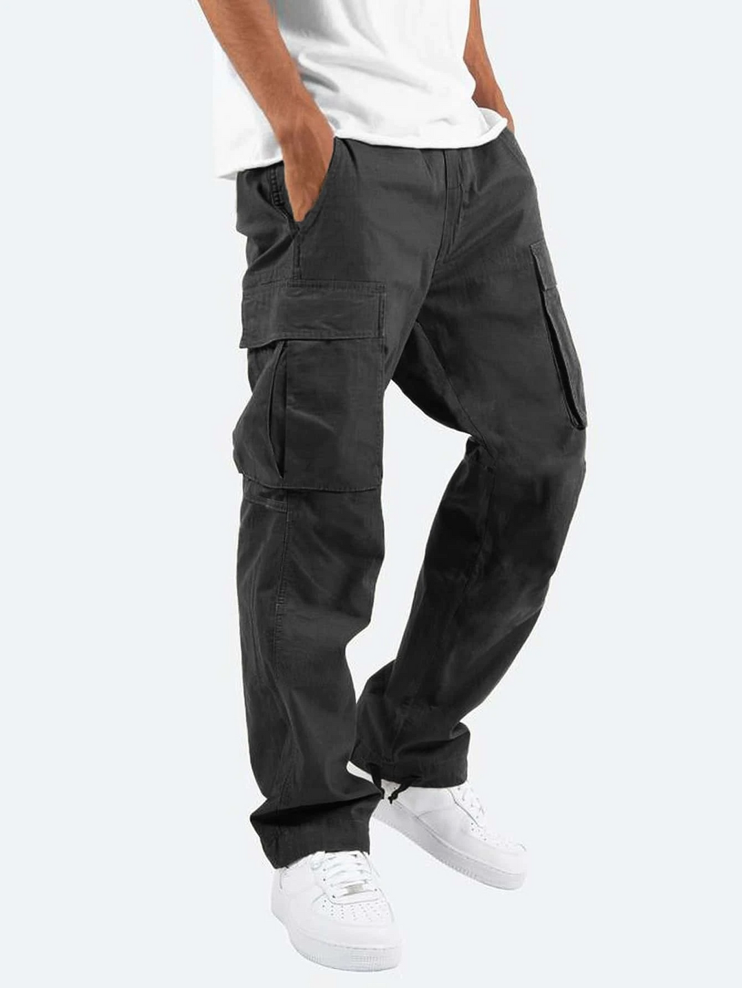 Mens Cargo Trousers Cotton Relaxed Fit Multi Pocket - Clovrio