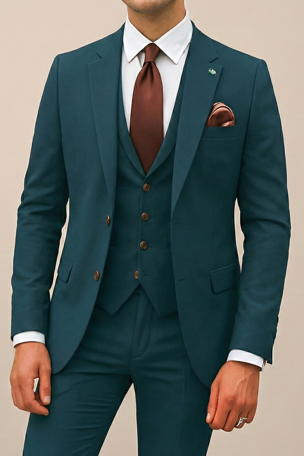 Mens Three-Piece Suit Wool Blend Slim Fit Formal
