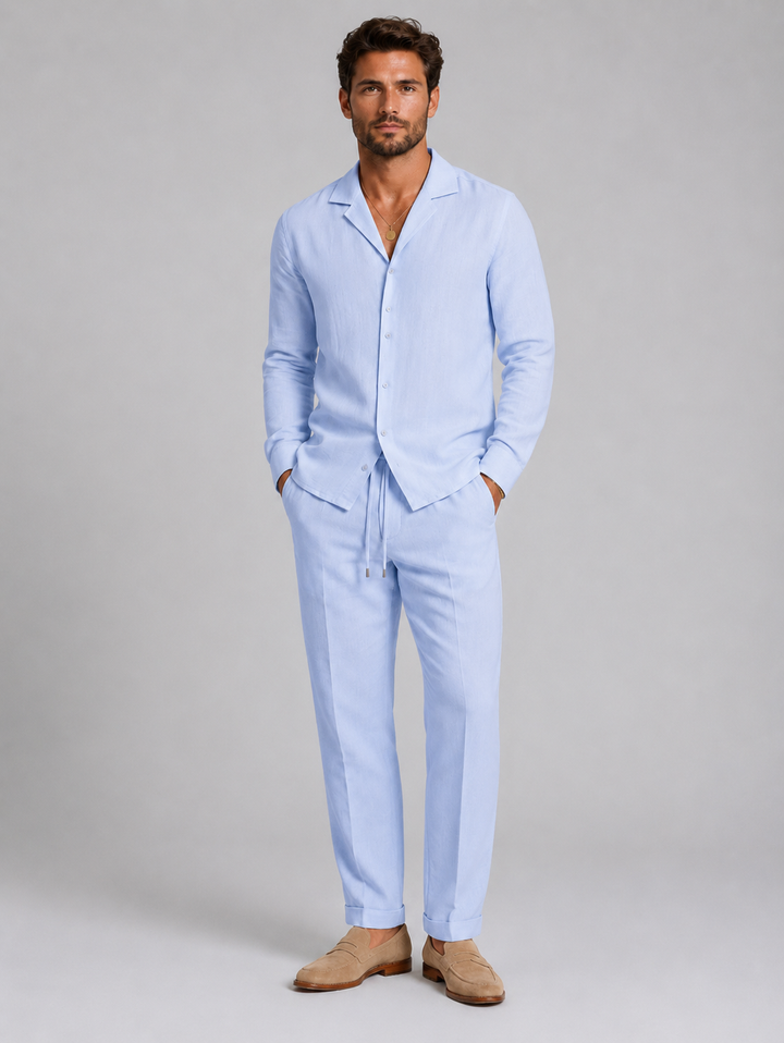 Men's Casual Linen Relaxed Fit Shirt and Trousers Set
