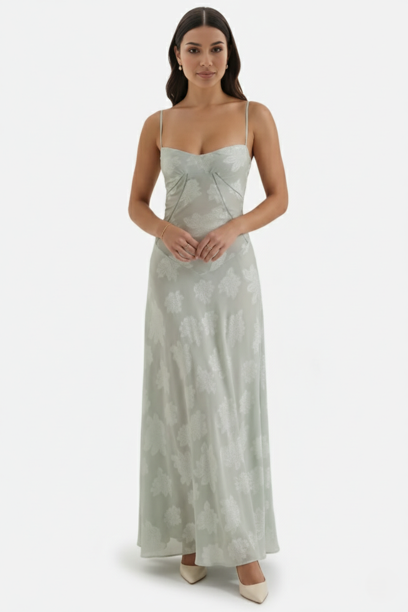 Womens Maxi Slip Dress Lace-Up Back