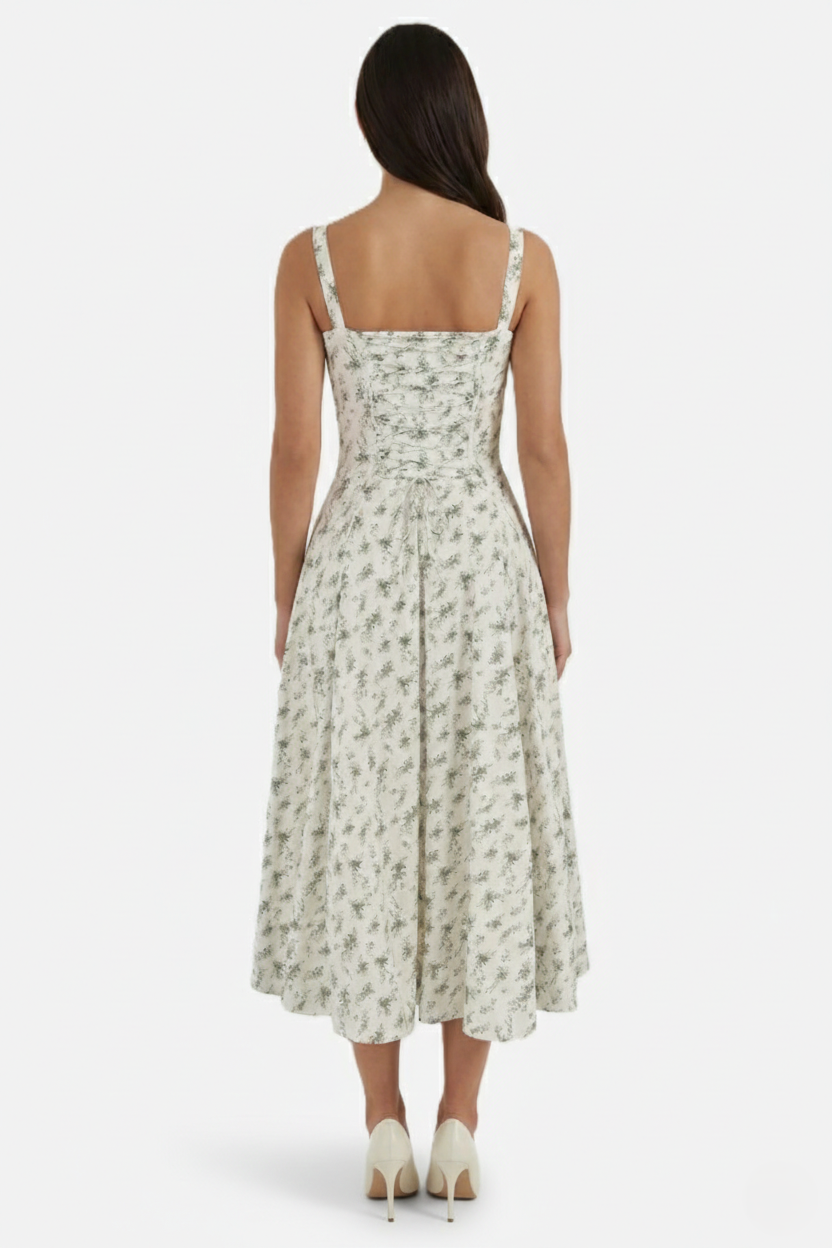 Womens Midi Dress with Sweetheart Neckline Ruched Bust A-Line