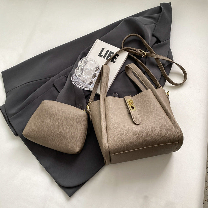 Women's Casual Leather Tote Bag with Crossbody Strap