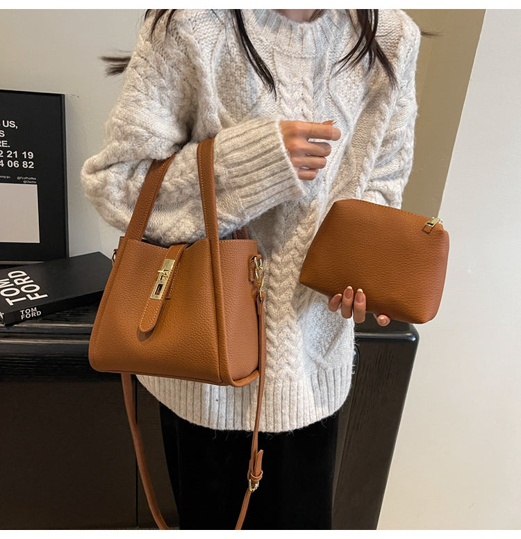Women's Casual Leather Tote Bag with Crossbody Strap