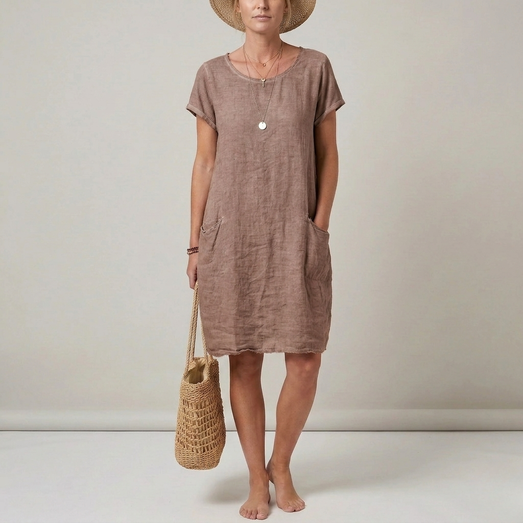 Womens Mini Dress Short Sleeve with Front Pockets