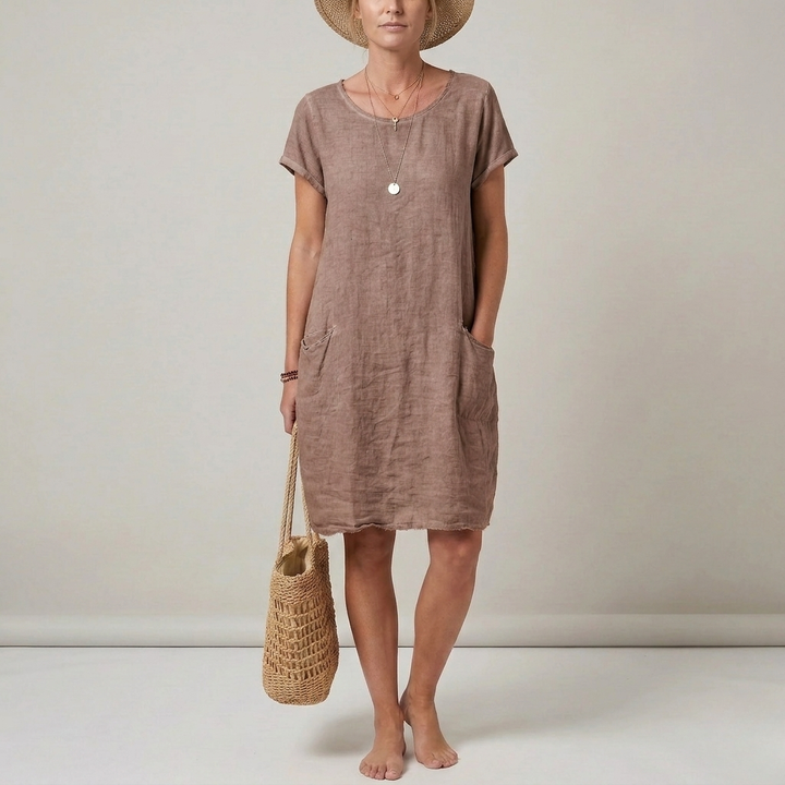 Womens Mini Dress Short Sleeve with Front Pockets