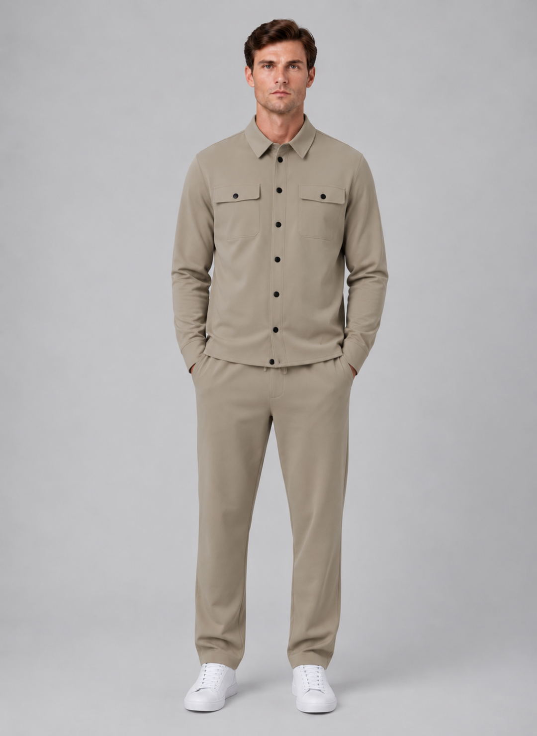 Men's Casual Cotton Blend Relaxed Fit Overshirt and Trousers Set