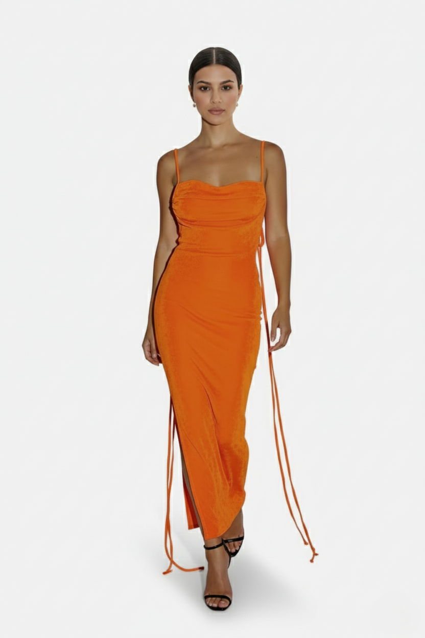 Womens Maxi Dress Spaghetti Strap Backless Tie Back