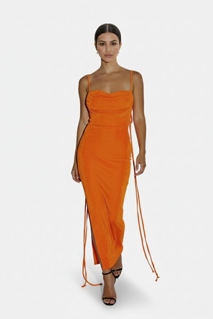 Womens Maxi Dress Spaghetti Strap Backless Tie Back
