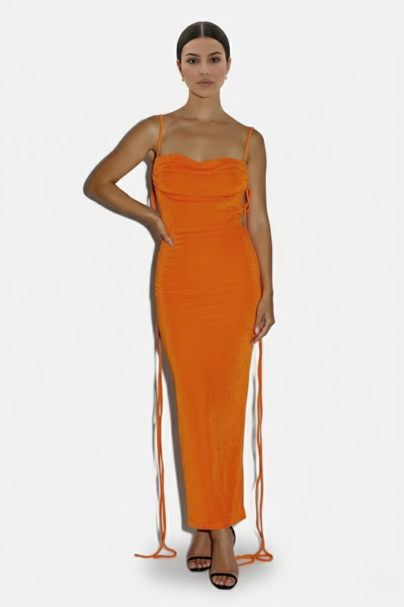 Womens Maxi Dress Spaghetti Strap Backless Tie Back