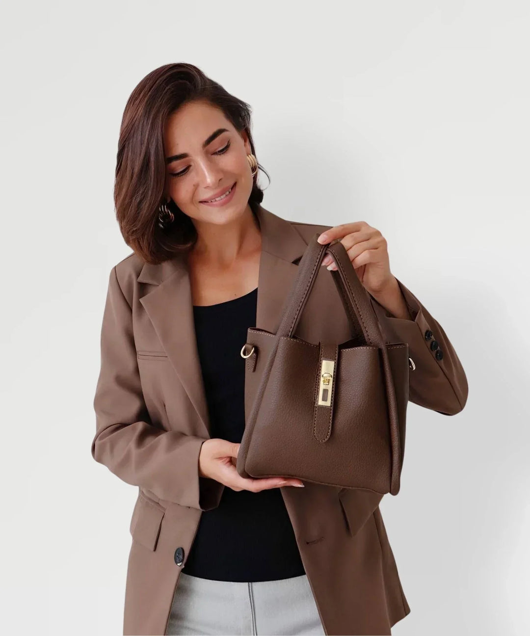 Women's Casual Leather Tote Bag with Crossbody Strap