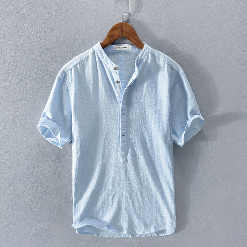 Mens Button-Down Shirt Linen Breathable Fit
