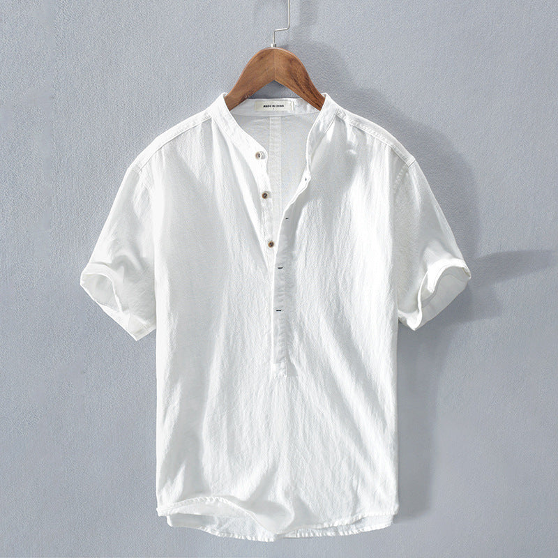 Mens Button-Down Shirt Linen Breathable Fit