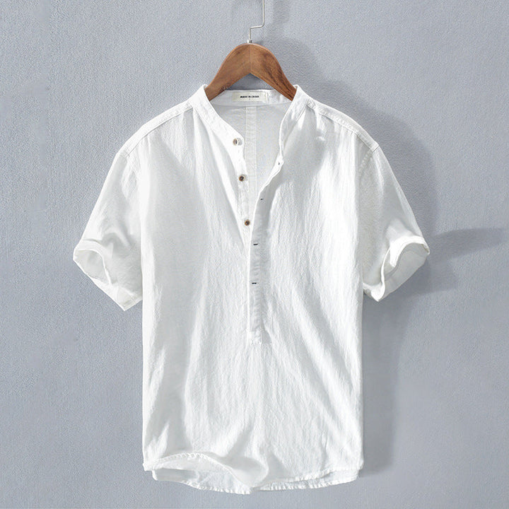 Mens Button-Down Shirt Linen Breathable Fit