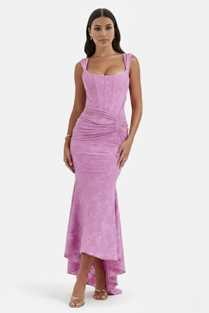 Womens Mermaid Maxi Dress with Corset Ruched Draped Wide Straps