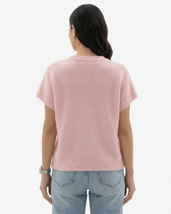 Womens Knit Cardigan Top with V-Neck and Cap Sleeves