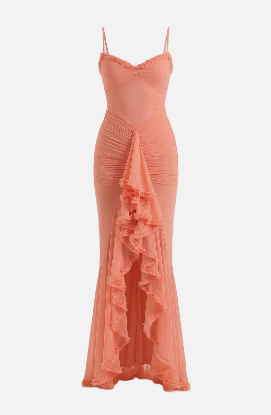 Womens Evening Gown Mesh Ruched Ruffle Asymmetrical Hem