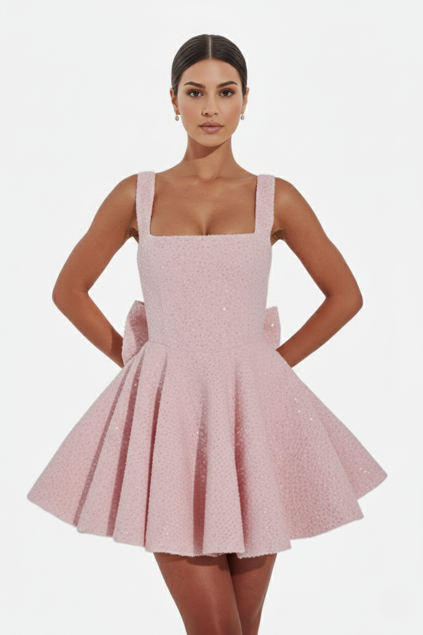 Womens Mini Dress Sequin Square Neck Structured Skirt - Clovrio