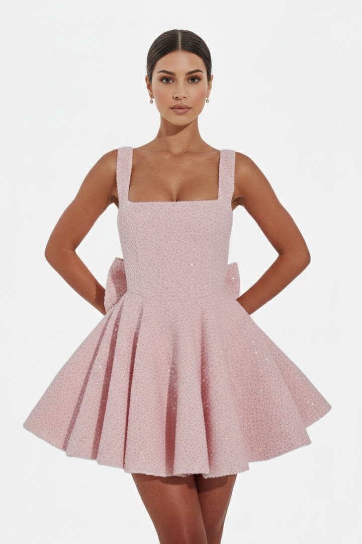 Womens Mini Dress Sequin Square Neck Structured Skirt - Clovrio