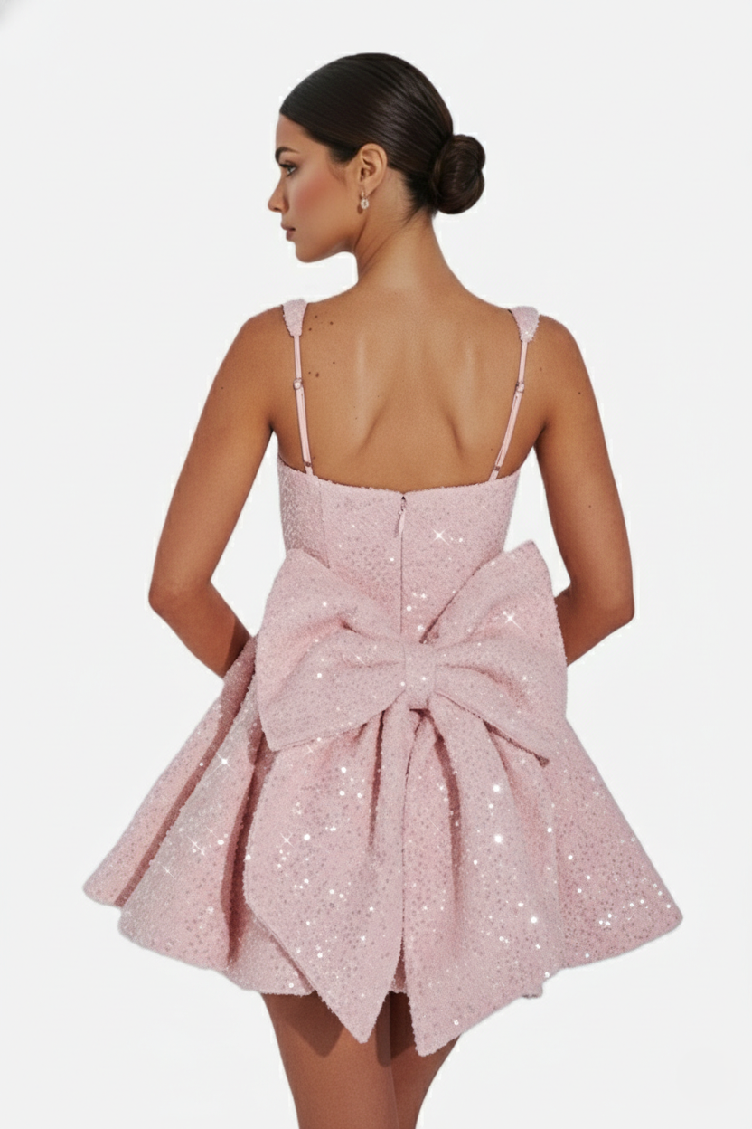 Womens Mini Dress Sequin Square Neck Structured Skirt