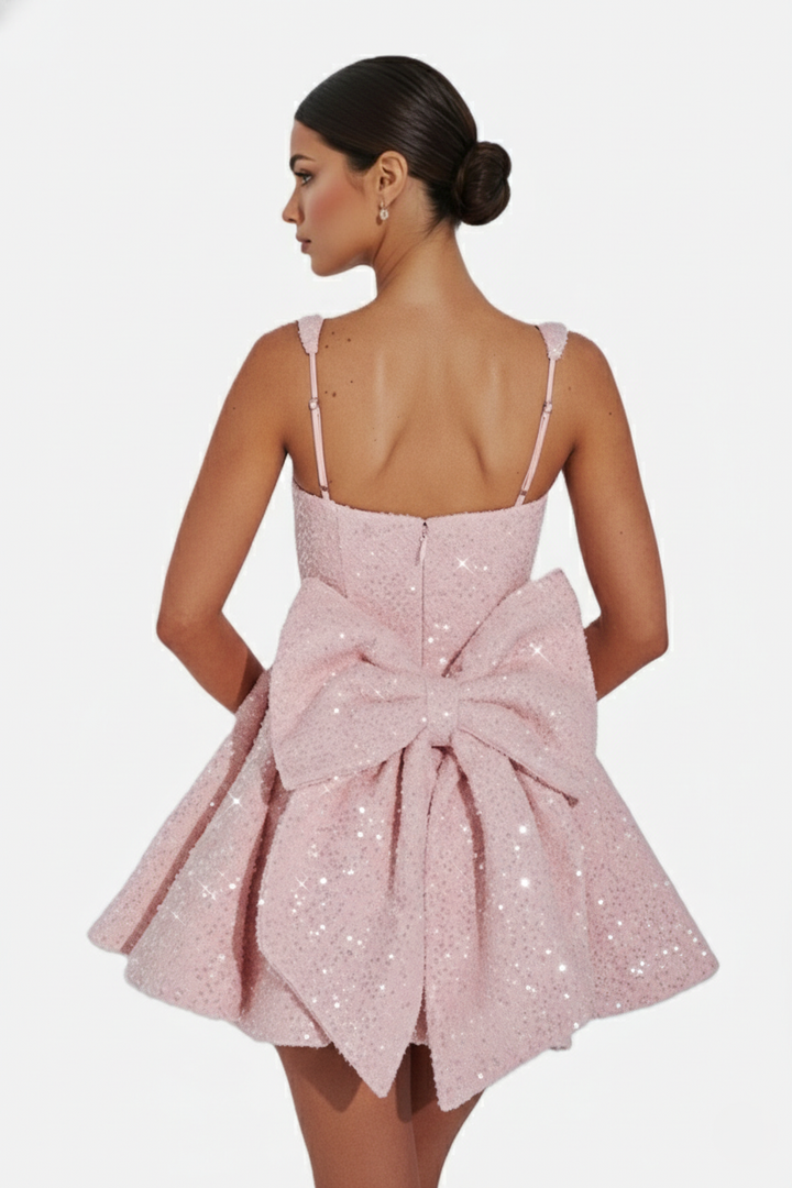 Womens Mini Dress Sequin Square Neck Structured Skirt