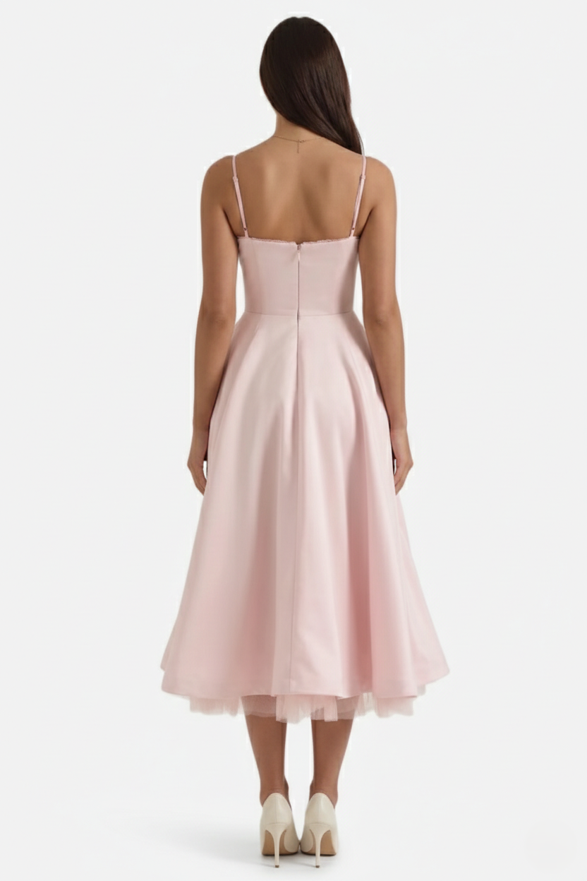 Womens Midi Dress Bustier Sweetheart Neckline Full Circle Tulle Hem