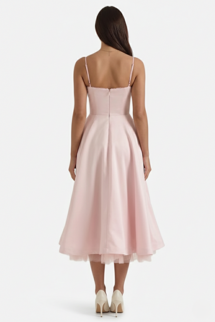 Womens Midi Dress Bustier Sweetheart Neckline Full Circle Tulle Hem