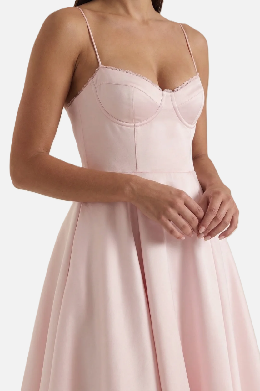 Womens Midi Dress Bustier Sweetheart Neckline Full Circle Tulle Hem