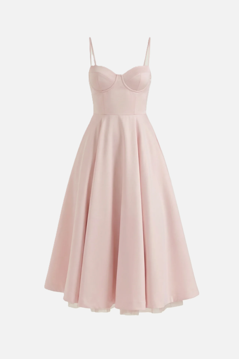 Womens Midi Dress Bustier Sweetheart Neckline Full Circle Tulle Hem