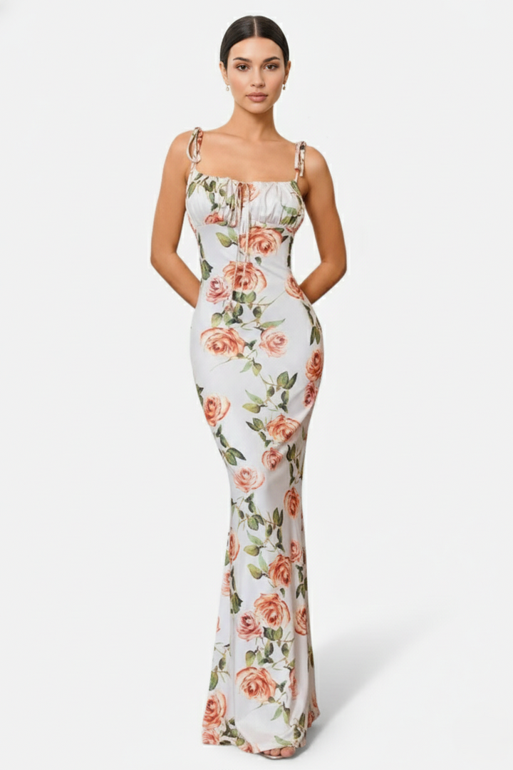 Womens Bodycon Maxi Dress with Spaghetti Straps Ruched Bodice