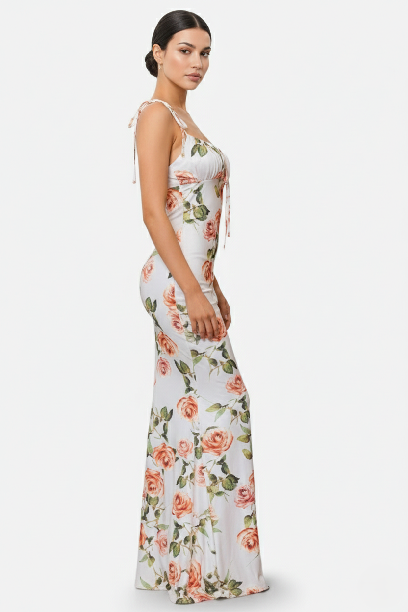 Womens Bodycon Maxi Dress with Spaghetti Straps Ruched Bodice