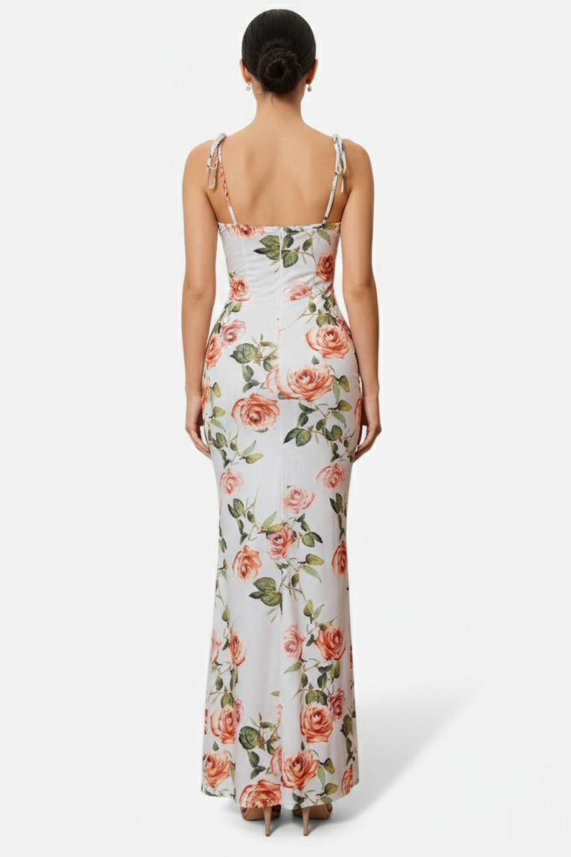 Womens Bodycon Maxi Dress with Spaghetti Straps Ruched Bodice