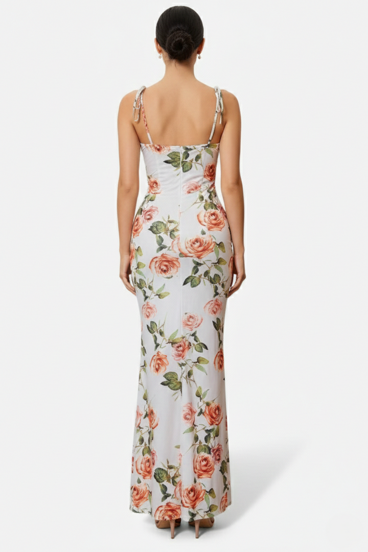 Womens Bodycon Maxi Dress with Spaghetti Straps Ruched Bodice