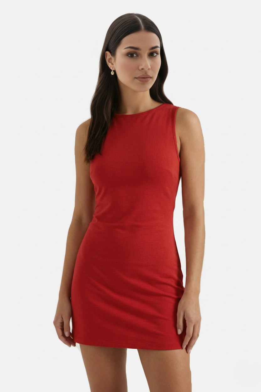 Womens Bodycon Mini Dress Ribbed Knit Sleeveless Stretch