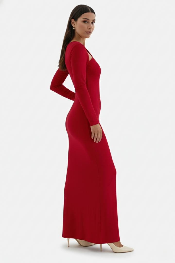 Womens Bodycon Maxi Dress with Asymmetric Cutout Long Sleeve