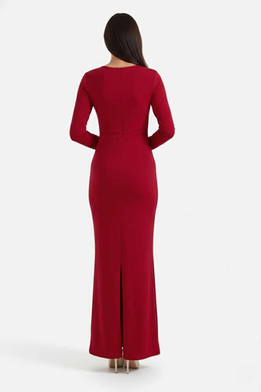 Womens Bodycon Maxi Dress with Asymmetric Cutout Long Sleeve