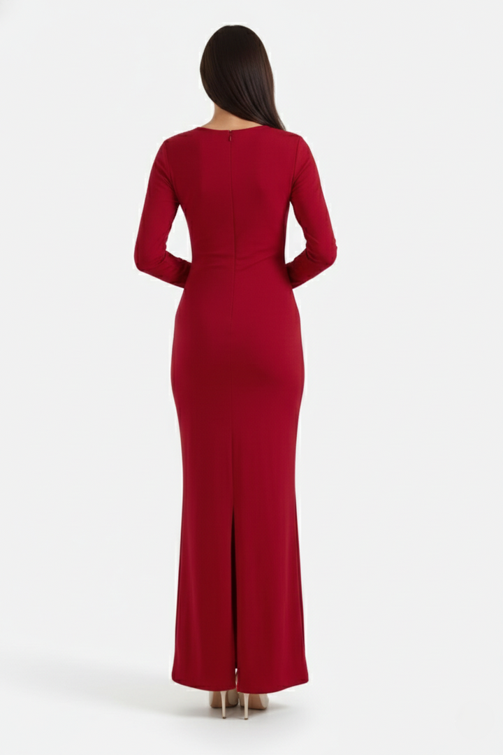 Womens Bodycon Maxi Dress with Asymmetric Cutout Long Sleeve