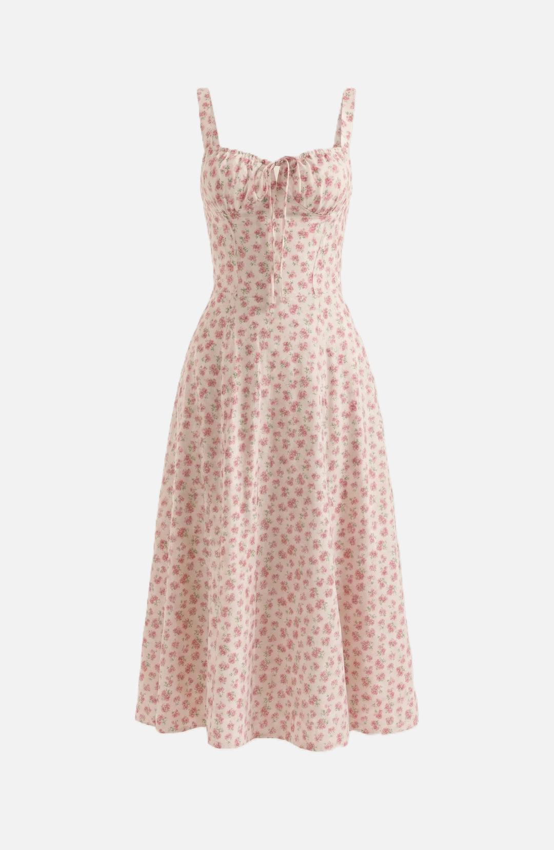 Womens Midi Sundress Ruched Bust Tie Front A-Line Skirt