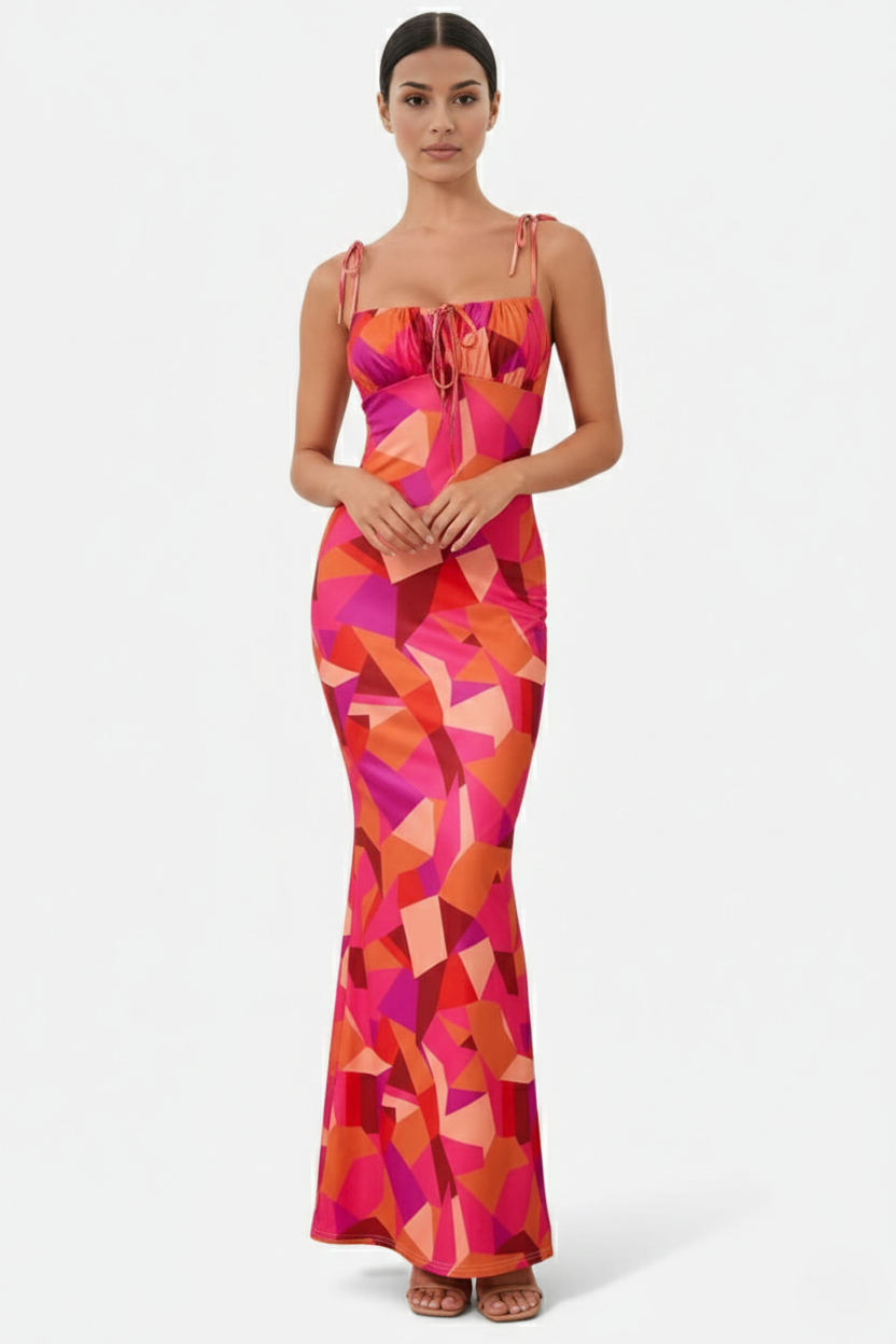 Womens Bodycon Maxi Dress with Spaghetti Straps Ruched Bodice