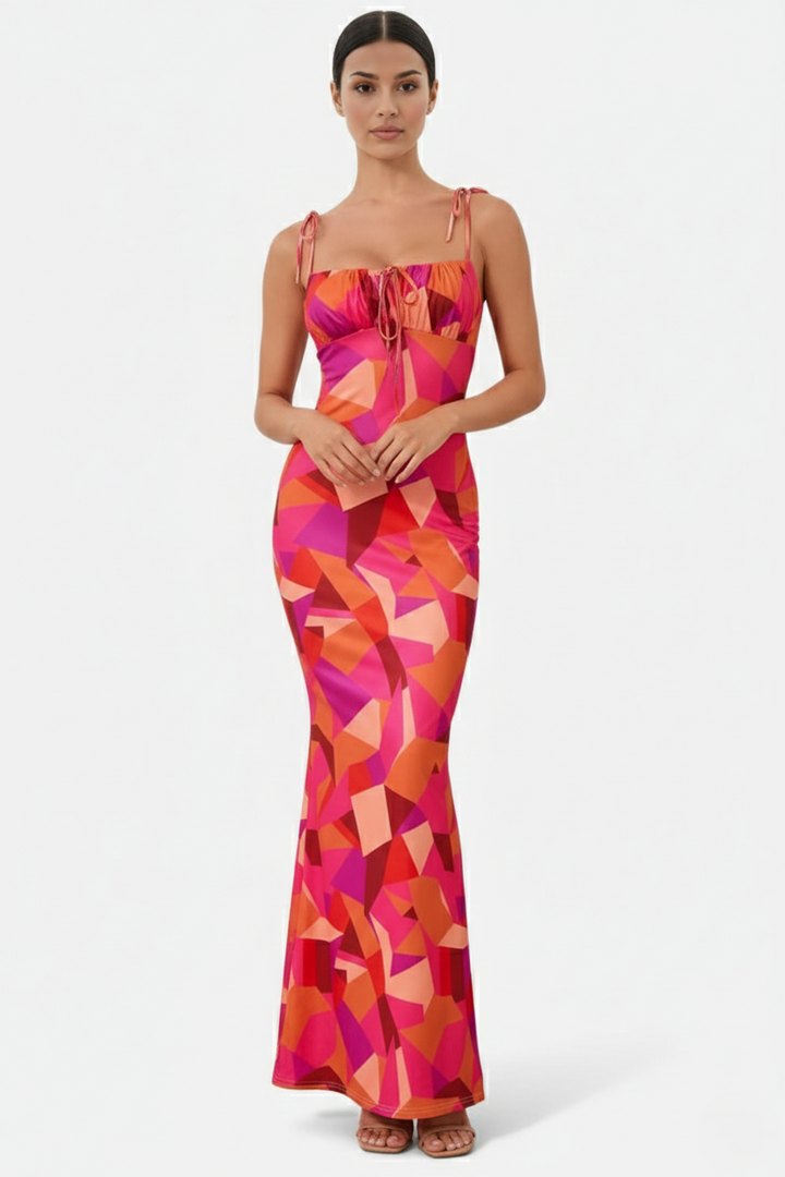 Womens Bodycon Maxi Dress with Spaghetti Straps Ruched Bodice