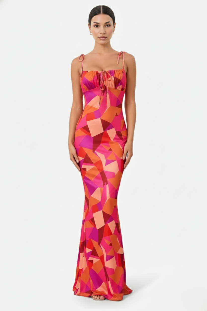 Womens Bodycon Maxi Dress with Spaghetti Straps Ruched Bodice